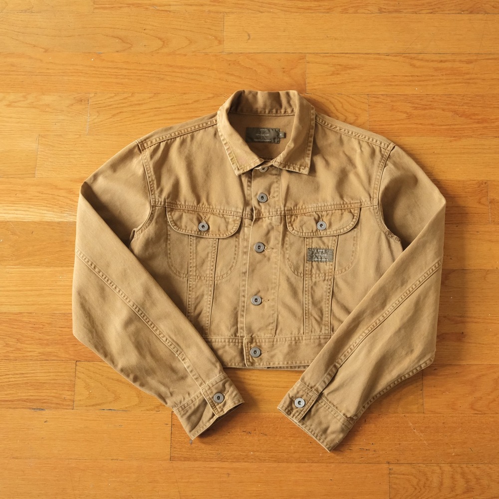 Calvin Klein Cropped Jean Jacket Women Tan Khaki Cotton Utility Aesthetic Size M